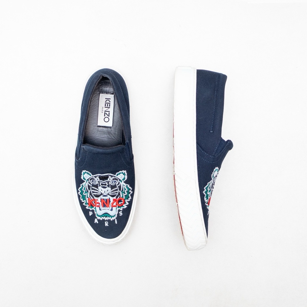 Women's Kenzo Paris Tiger Embroidered Slip-On Sneakers – Navy Blue US 7.5